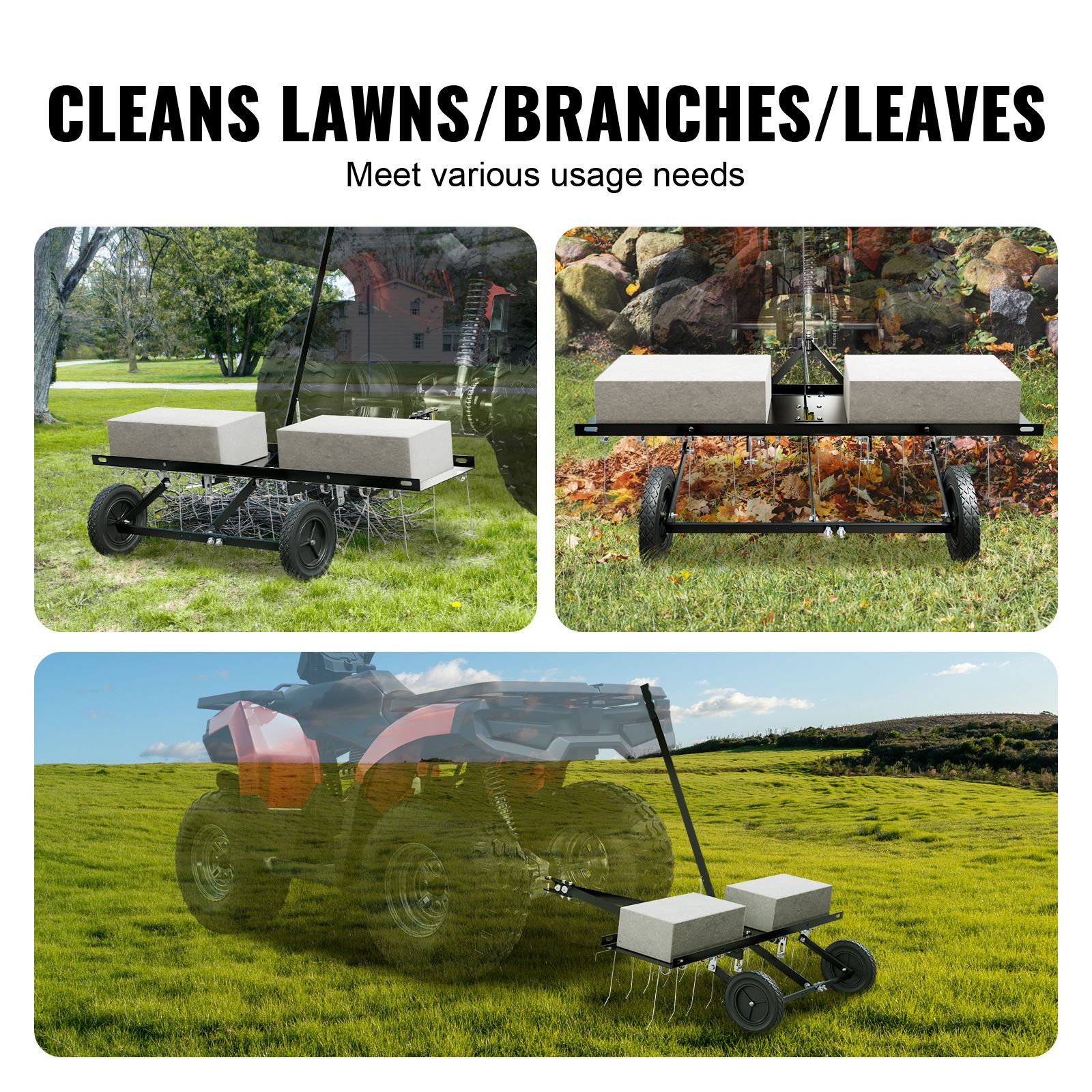 Tow Behind Dethatcher, 1015mm Tow Dethatcher with 20 Spring Steel Tines, Lawn Dethatcher Rake for ATV or Mower, Tow Behind Lawn Rake with Lift Handle for — image 6