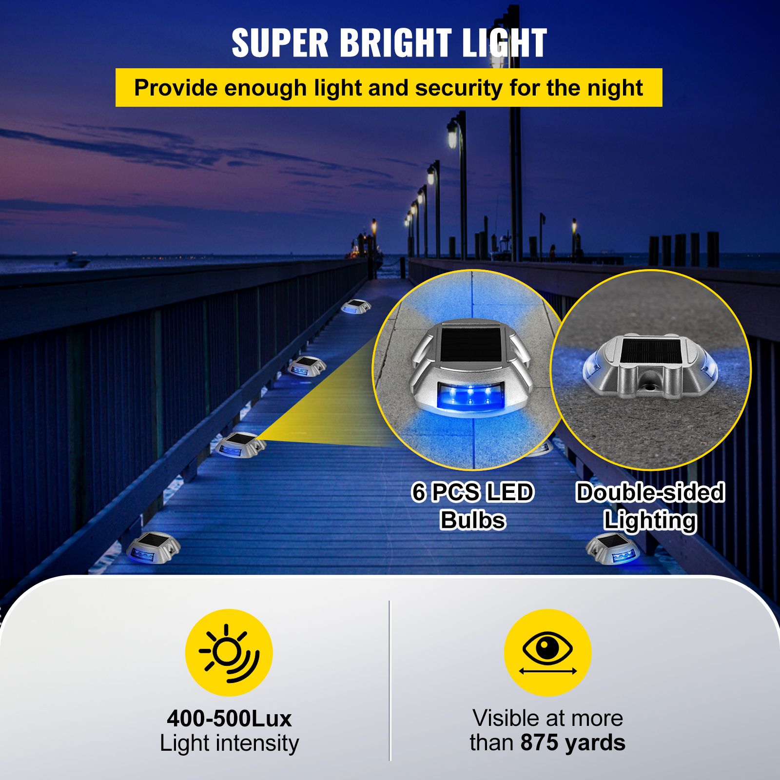 Driveway Lights 16-Pack, Solar Driveway Lights with Switch Button, Solar Deck Lights Waterproof, Wireless Dock Lights 6 LEDs for Path Warning Garden Walkway — image 5