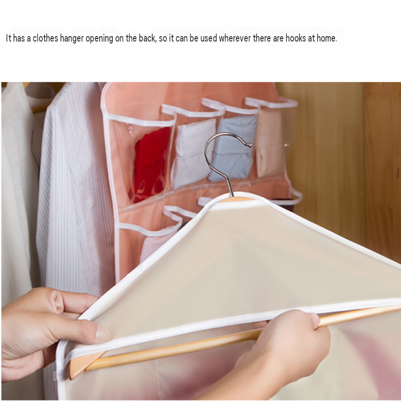 Pink 16 Pocket Hanging Wardrobe Organizer - Clear PE and Polyester Storage Bag with 16 Visible Compartments, Space Saving Over Door or Closet Hanger — image 4
