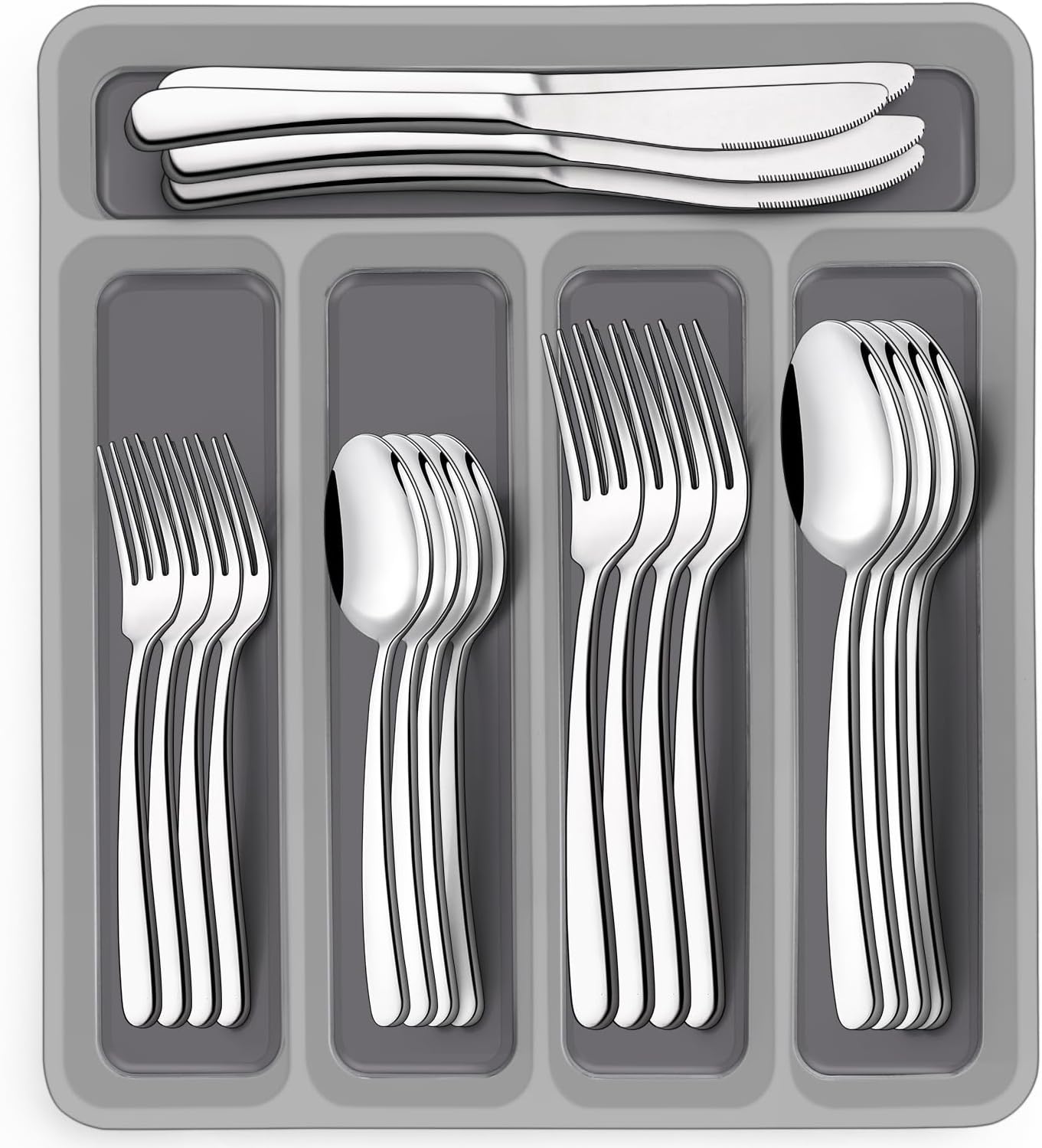 40-Piece Silverware Set with Organizer, Heavy Duty Stainless Steel Flatware Set for 8, Food-Grade Tableware Cutlery Set, Utensil Sets for Home Restaurant
