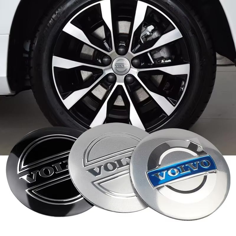 Volvo Center Caps 4-Pack, 64mm – Black, Silver, Blue Hub Emblem for Volvo Wheels — image 2