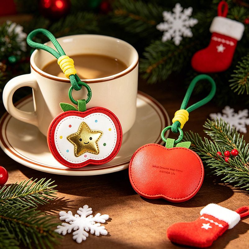 2-Piece Peace Apple Shaped PU Leather Keychains – Cute Holiday Bag Ornaments and Car Decorations — image 4