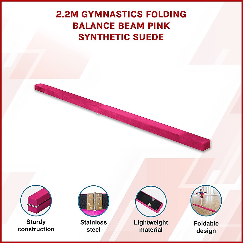 2.2m Gymnastics Folding Balance Beam Pink Synthetic Suede โ image 3