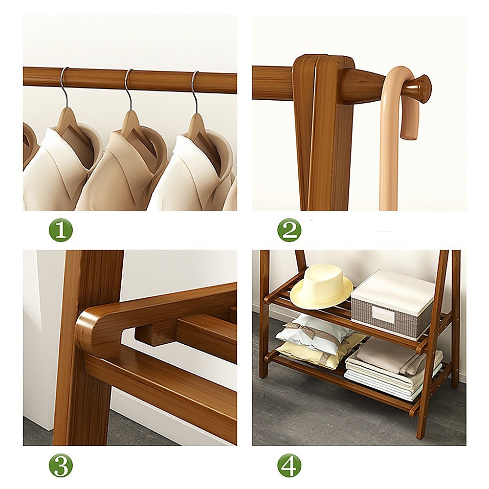 Portable Clothes Rack Coat Garment Stand Bamboo Rail Hanger Airer Closet โ image 6