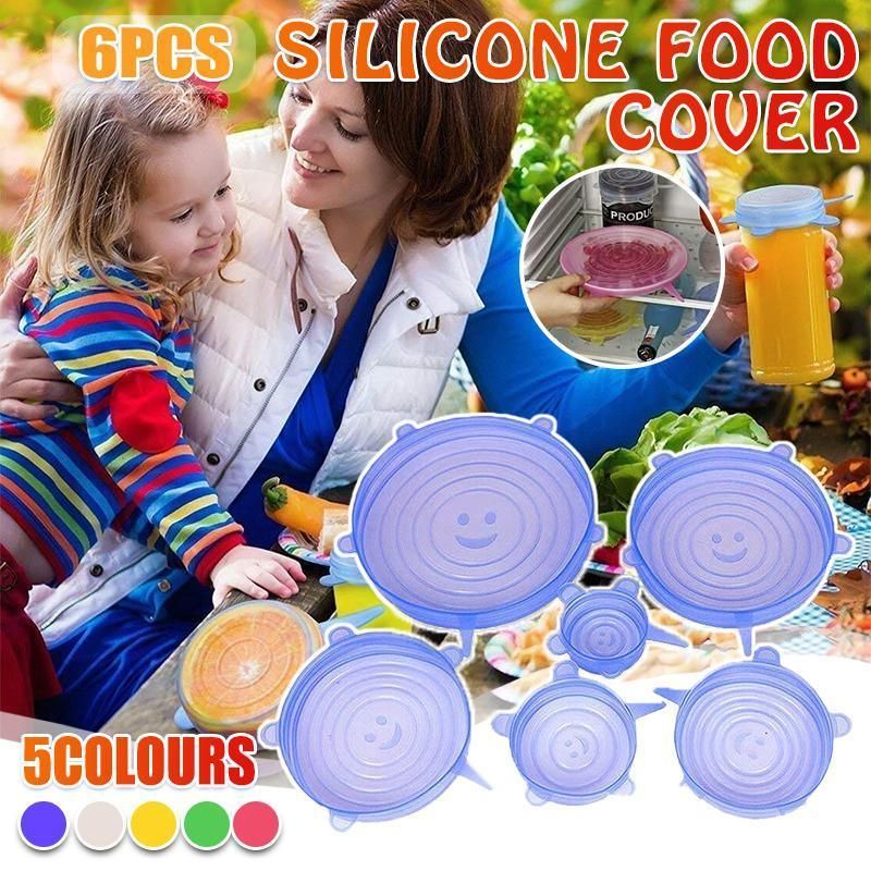 6PCS Stretch Reusable Silicone Food Saver Cover Seal Insta Lids Bowl Wraps - Yellow โ image 2
