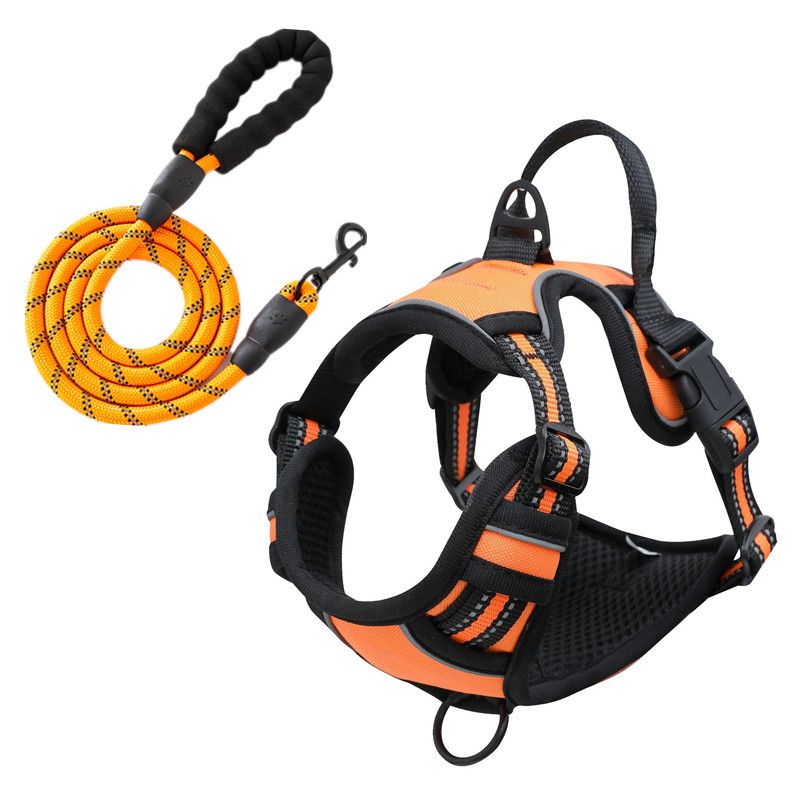Reflective Pet Vest, Dog Harness, No Pull, Breathable, 1.5-meter tow rope - Orange, L
