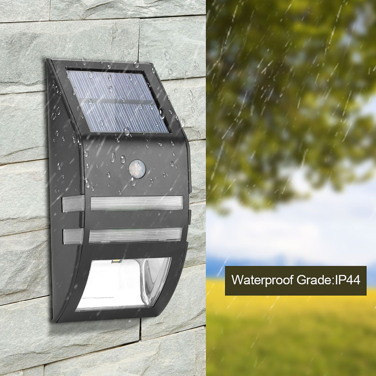 Solar Powered PIR Motion Sensor 2 LED Path Wall Light Garden Security Lamps Black Warm White — image 3