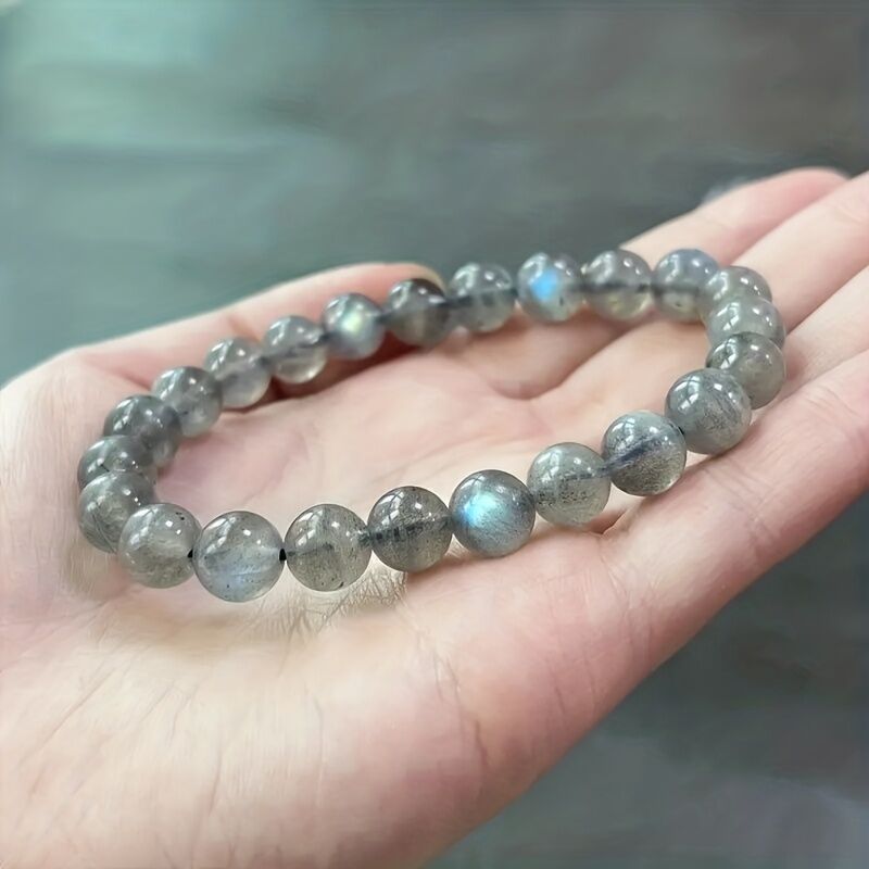 Natural Labradorite Bracelet - Handmade Bohemian-style Jewelry, Featuring Iridescent Stone with 8mm Beads, for Chakra and Positivity - A Labradorite Gemstone