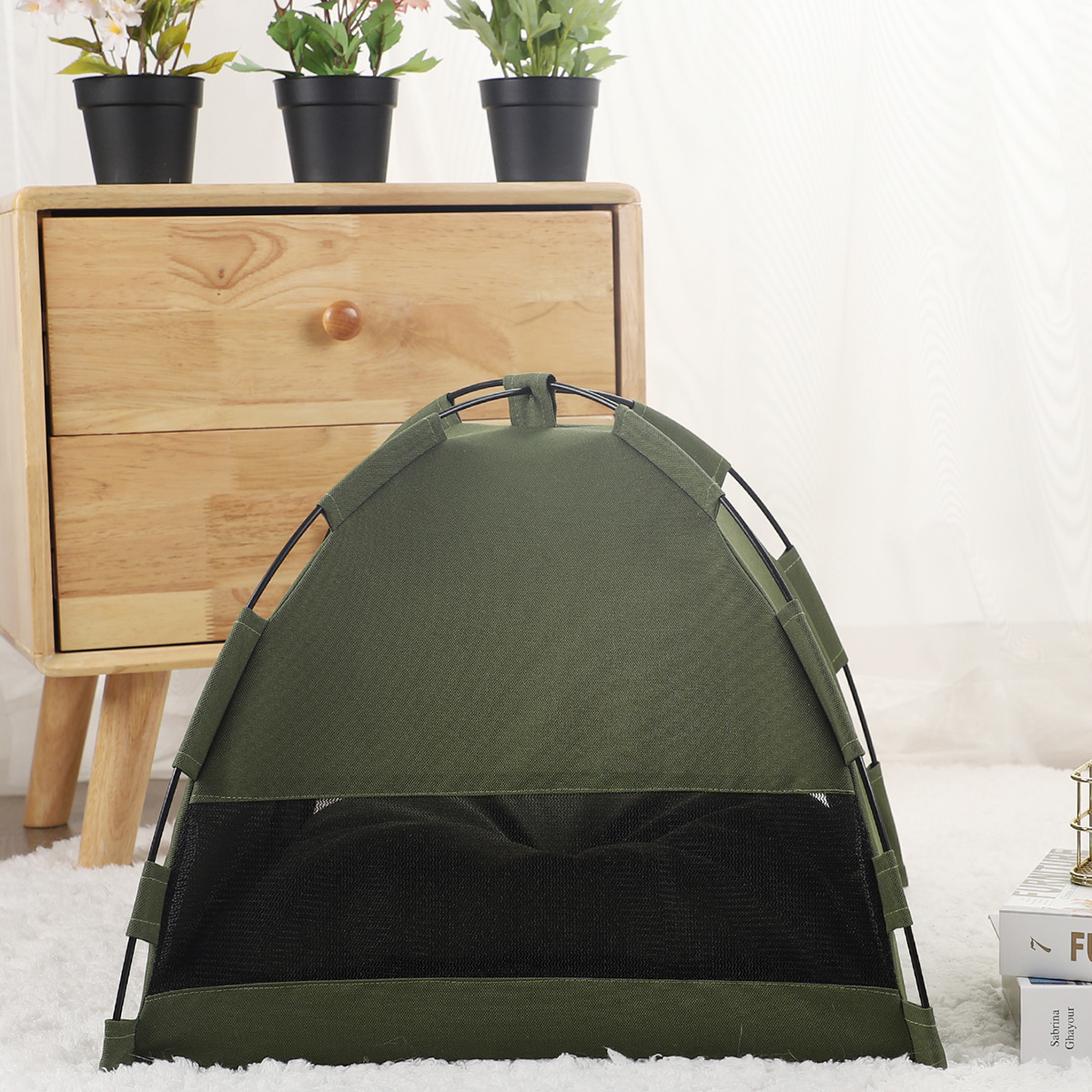 Grey Premium Portable Pet Tent Bed with Cooling Mat - Breathable Foldable Outdoor Indoor Cat Dog House Shelter for Summer(Size: S) — image 3