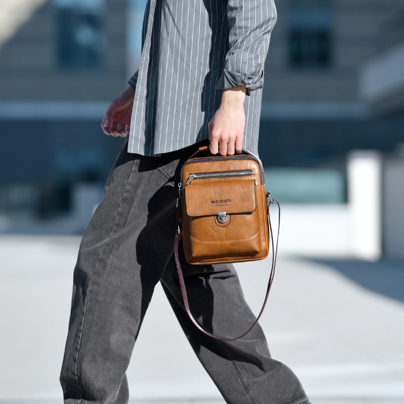 Premium PU Leather Crossbody Bag for Men - Vintage Dark Brown Shoulder Bag โ image 4
