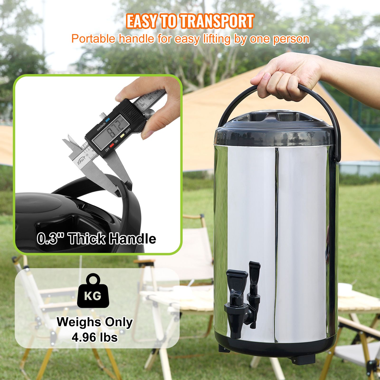 Stainless Steel Insulated Beverage Dispenser, 9.2 Liter, Thermal Hot and Cold Drink Server Dispenser with Spigot Handle, Food-grade for Hot Tea Coffee Water โ image 6