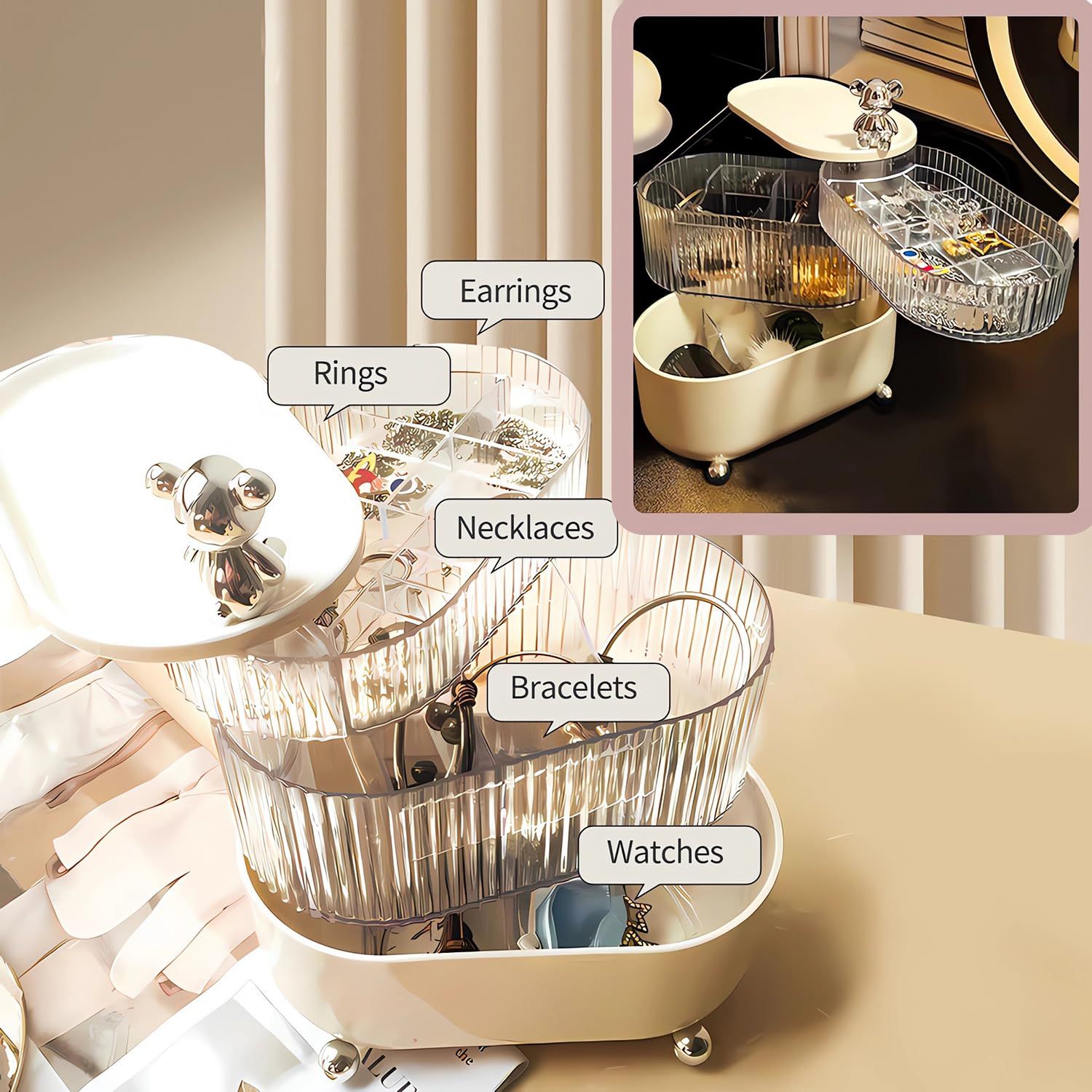 360°Rotating Hair Accessories Organizer, Bathroom Containers for Headband, Bows, Hair Tie, Hair Tools, Scrunchie(White, 4 Tiers) — image 3