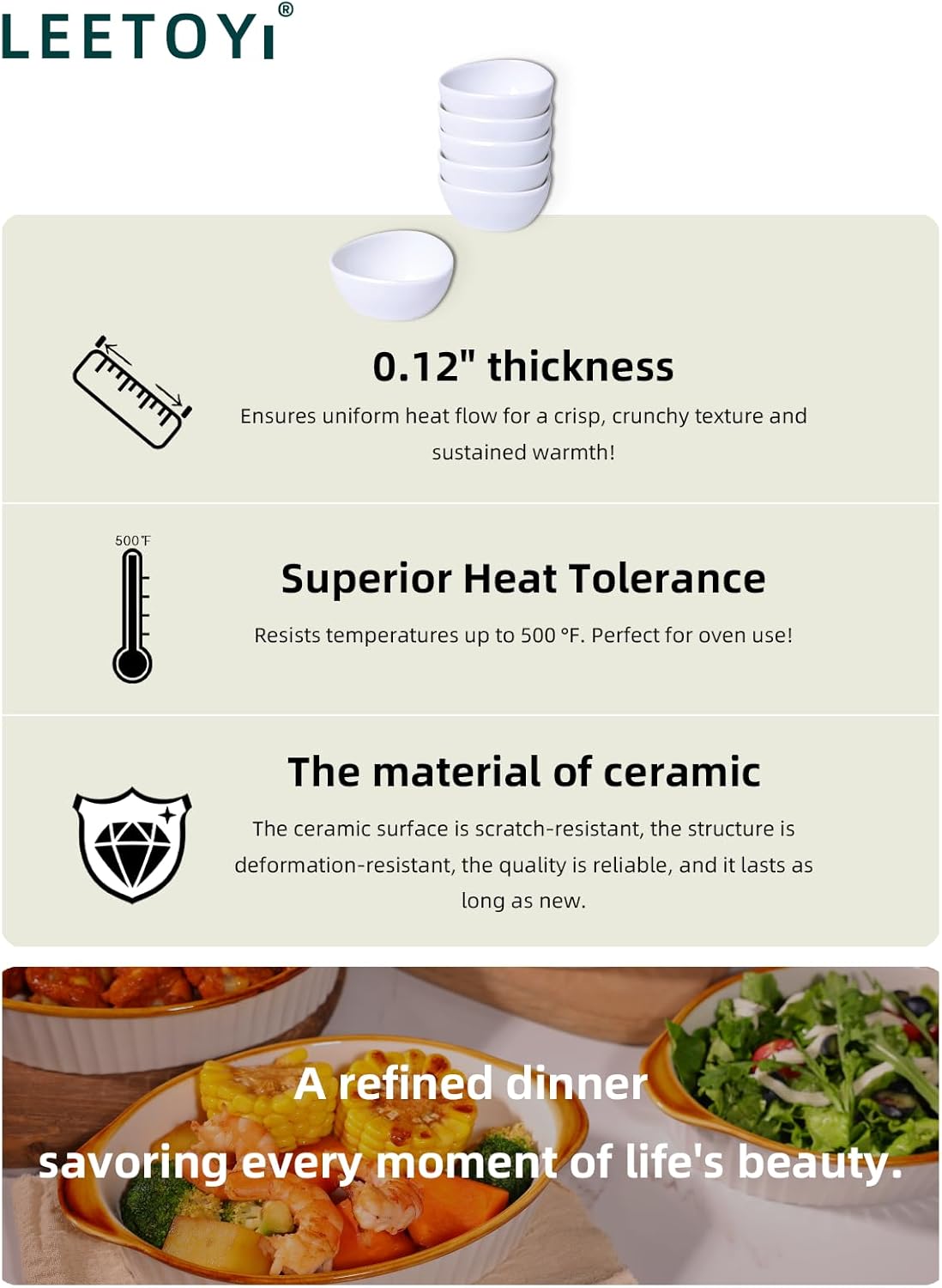 Mini Ceramic Ramekins Souffle Dishes 1.5 OZ, Small Dipping Bowls, Sauce Dip Bowls for Kitchen Serving Sauce Condiments, Oven & Microwave Safe, Set of 6, White โ image 5