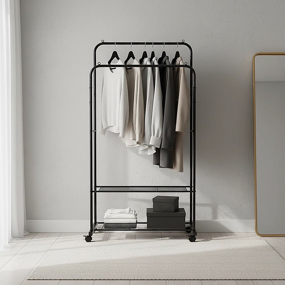 Double Clothes Rack Metal Garment Rail 80 × 154cm Heavy Duty Hanging Shelf Storage Organiser — image 3