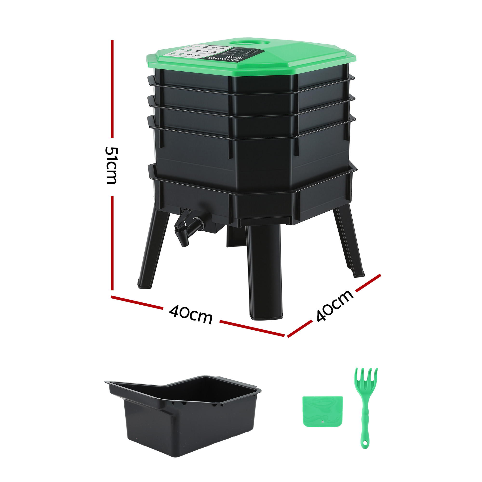 Gardeon Compost Bin 4-Tray Stackable Worm Farm Composter with Liquid Fertiliser Tap โ image 2