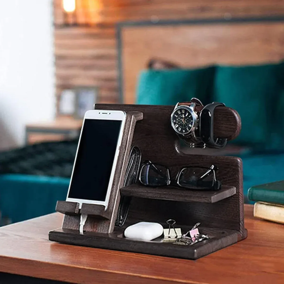 Solid Wood Multi function Desktop Phone Stand Durable Stable Non Slip Space Saving — image 4