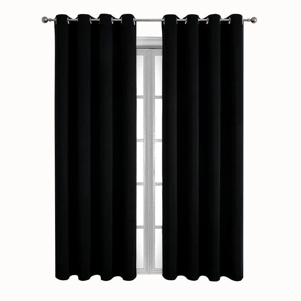 2pcs Semi Blackout Curtain Fabric Solid Colour Home Decor Drapes for Living Room - Black - 132 × 213cm — image 6