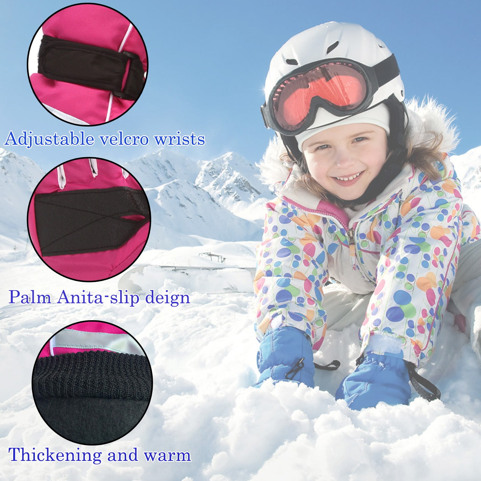 TAIAOJING Kids Winter Snow Ski Gloves Kids Winter Warm Windproof Cold Weather Outdoor Sports Gloves For Boys Girls Snow Gloves Ski Gloves One Size Z2 Black — image 3
