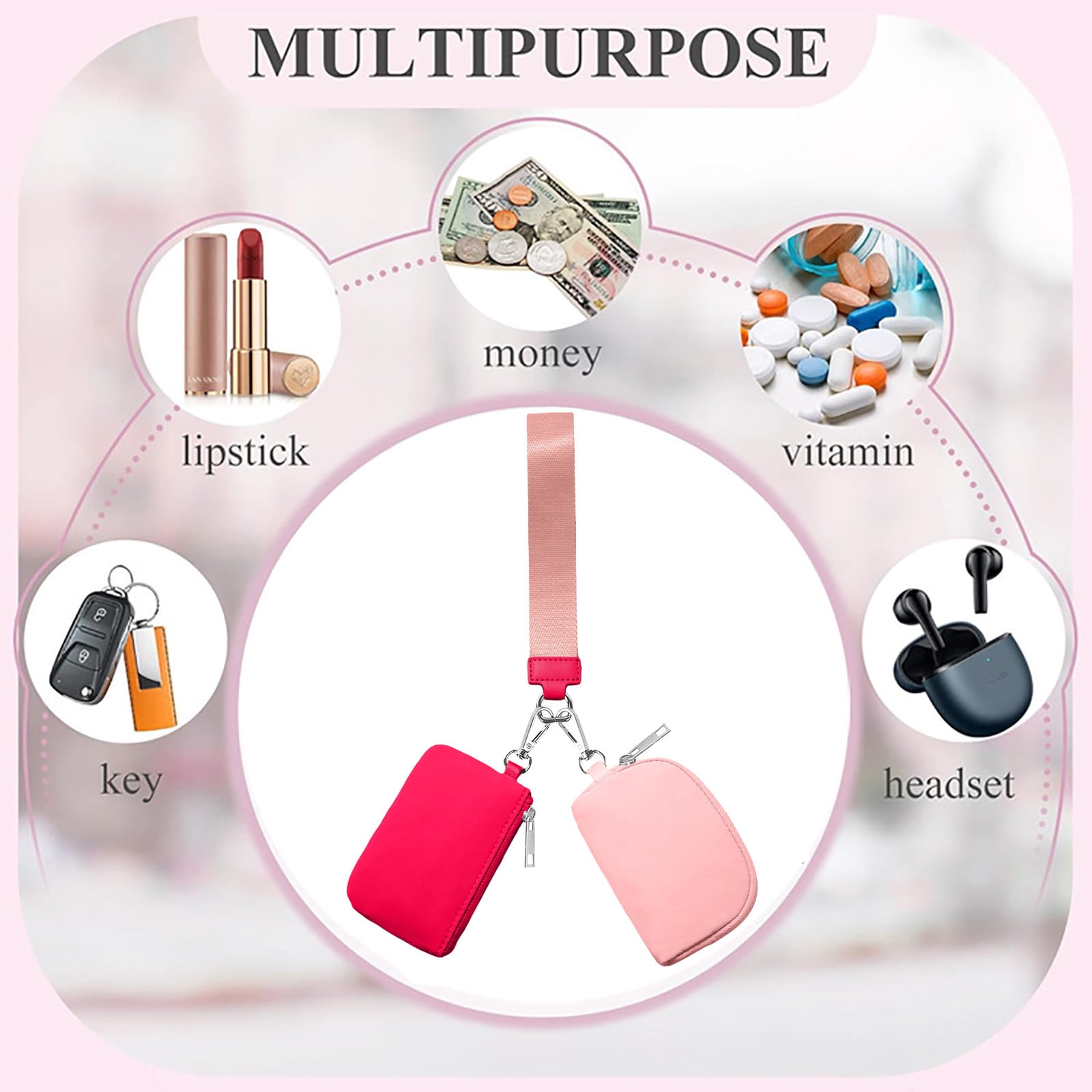 Keychain Wallet Mini Zip Around Wristlet Wallets For Women Detachable Dual Pouch Wristlet Portable Coin Purse Small Wallets For Travel Sports Outdoors Mint — image 6