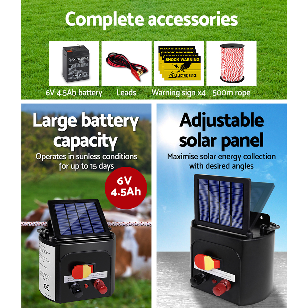 Giantz Fence Energiser 5KM Solar Powered Electric 500M Poly Rope โ image 5