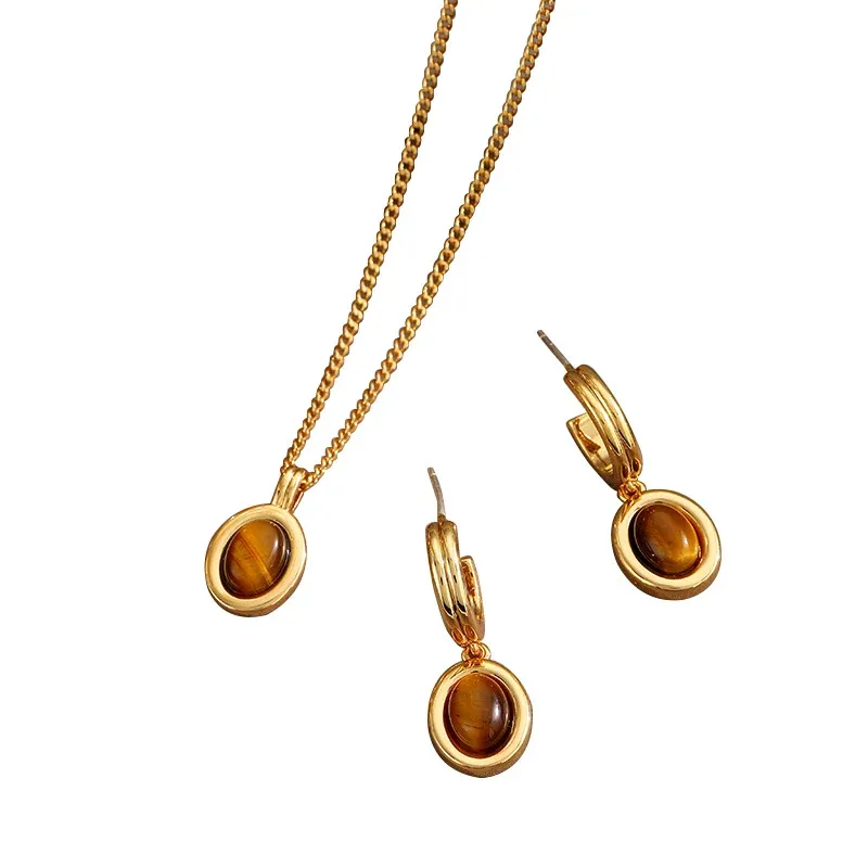 Simple Fashion Brown Necklace and Vintage Earrings for Women Elegant Jewelry - Necklace — image 3