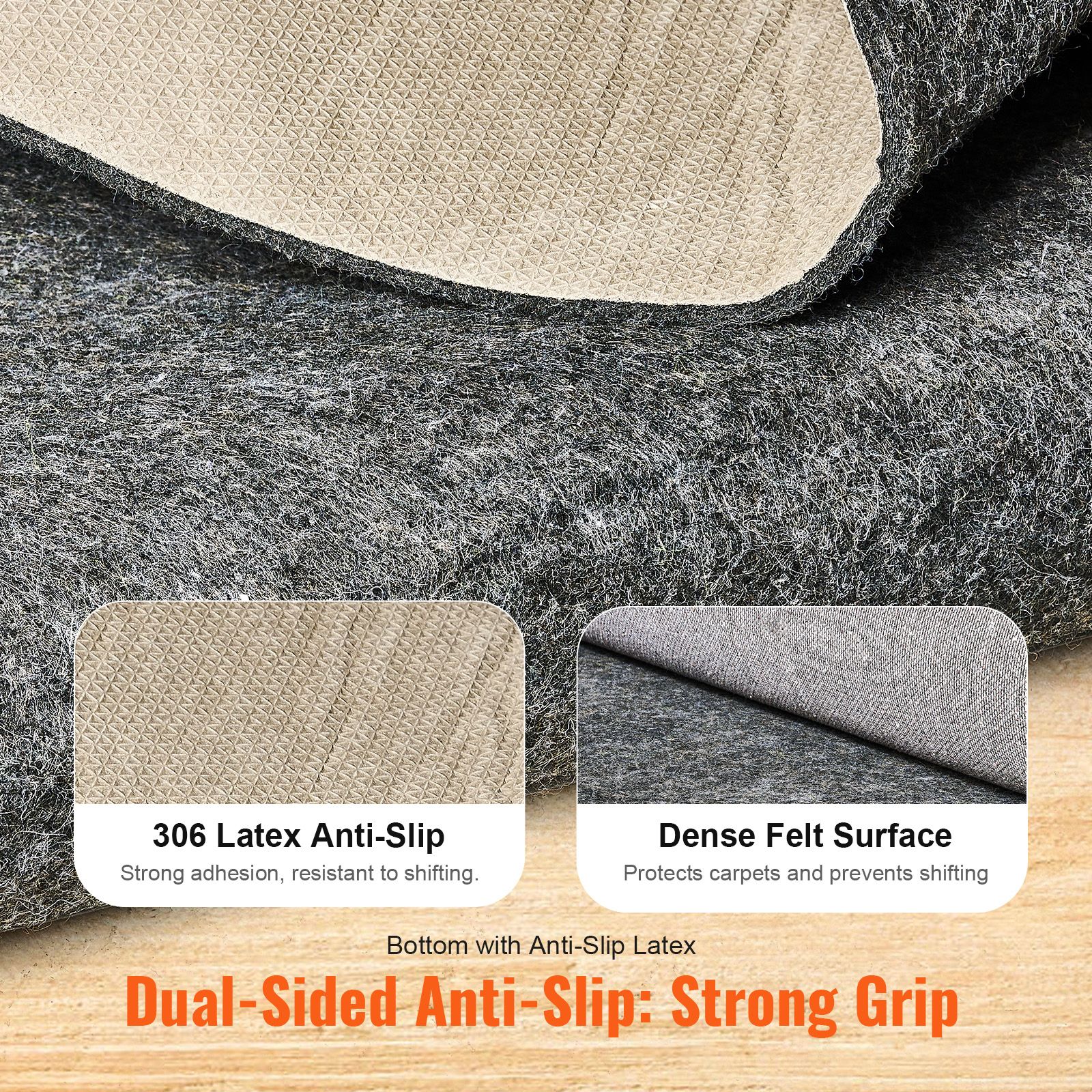 Non Slip Rug Pad Gripper 9' x 12' Carpet Mat 0.24" Thick for All Floor — image 3