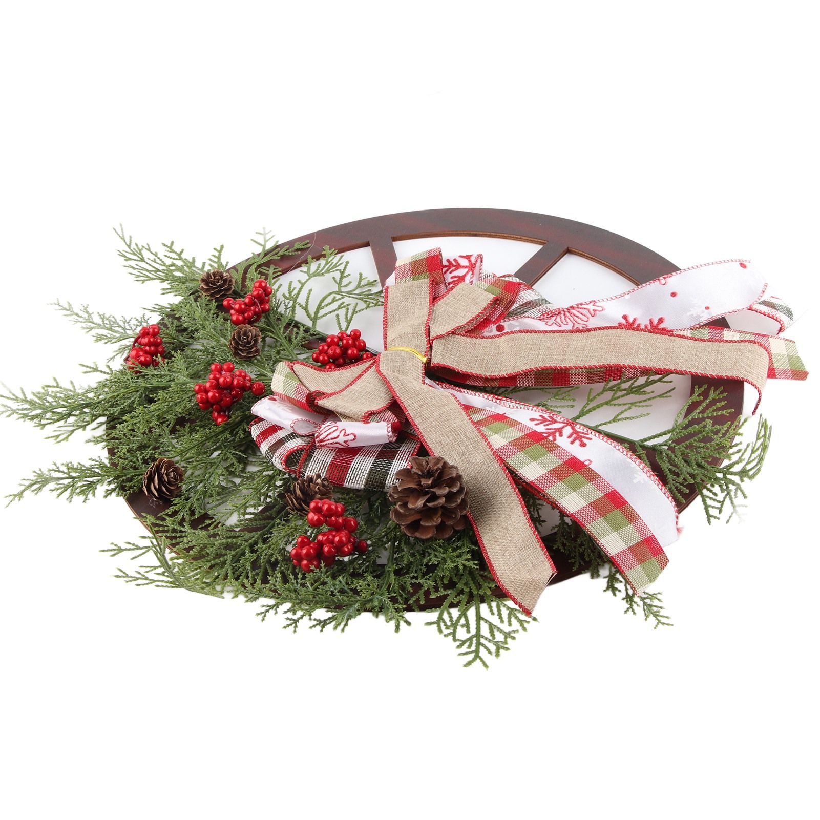 Red Truck Wheel Christmas Bowknot Wreath Fall Wreath for Front Door Wooden Hanging Ornament Wreath for Indoor Outdoor โ image 3