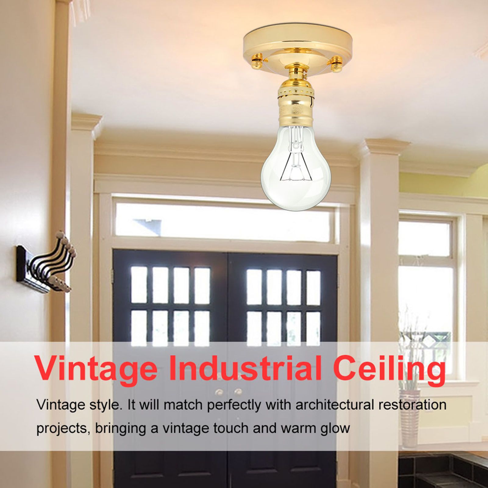 E26/E27 Vintage Industrial Ceiling/Wall Light Base Holder Pendant Bulb Lamp Screw Socket Gold — image 4