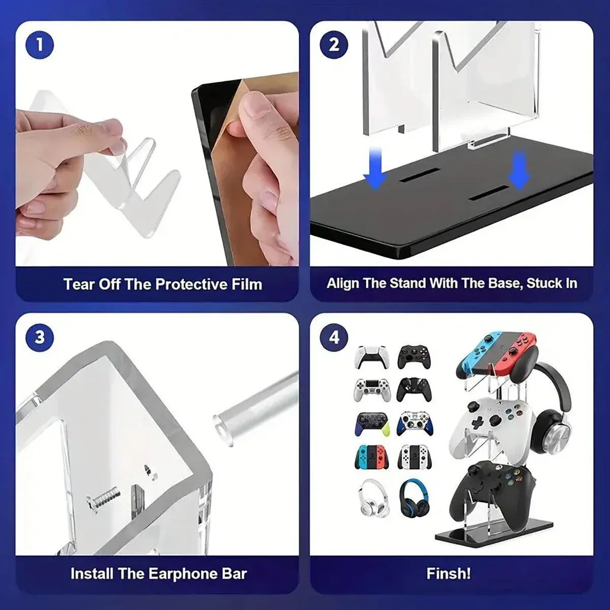 3 Tier Gamepad and Headset Display Stand for Gaming Accessories Organization - Transparent โ image 6