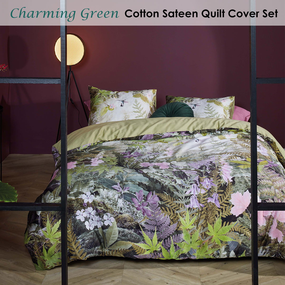 Bedding House Charming Green Cotton Sateen Quilt Cover Set Queen — image 2