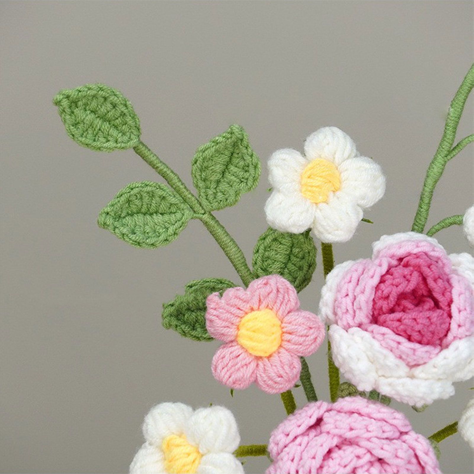 Simulation Woolen Flower Handmade Knitting Artificial Flower Crochet Knitted Flower with Ceramic Vase Table Flower Gift — image 3