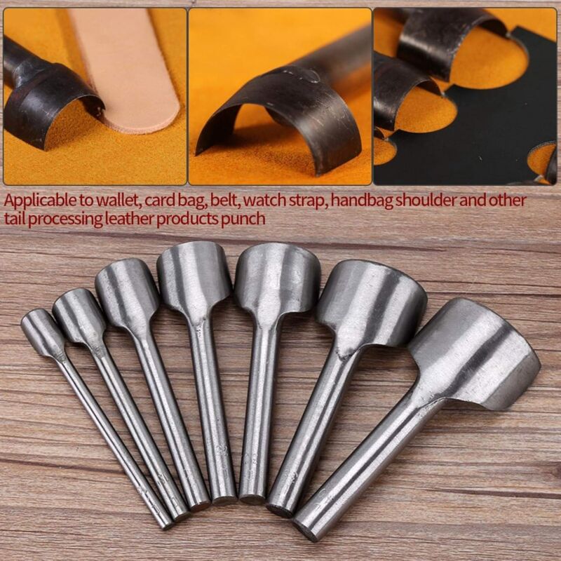 7 pcs Half ROund Diy Leather Craft Tools Arc Shape Belt End Cutter Leather Strap Semicircle Punch Tools (10-40Mm) — image 4
