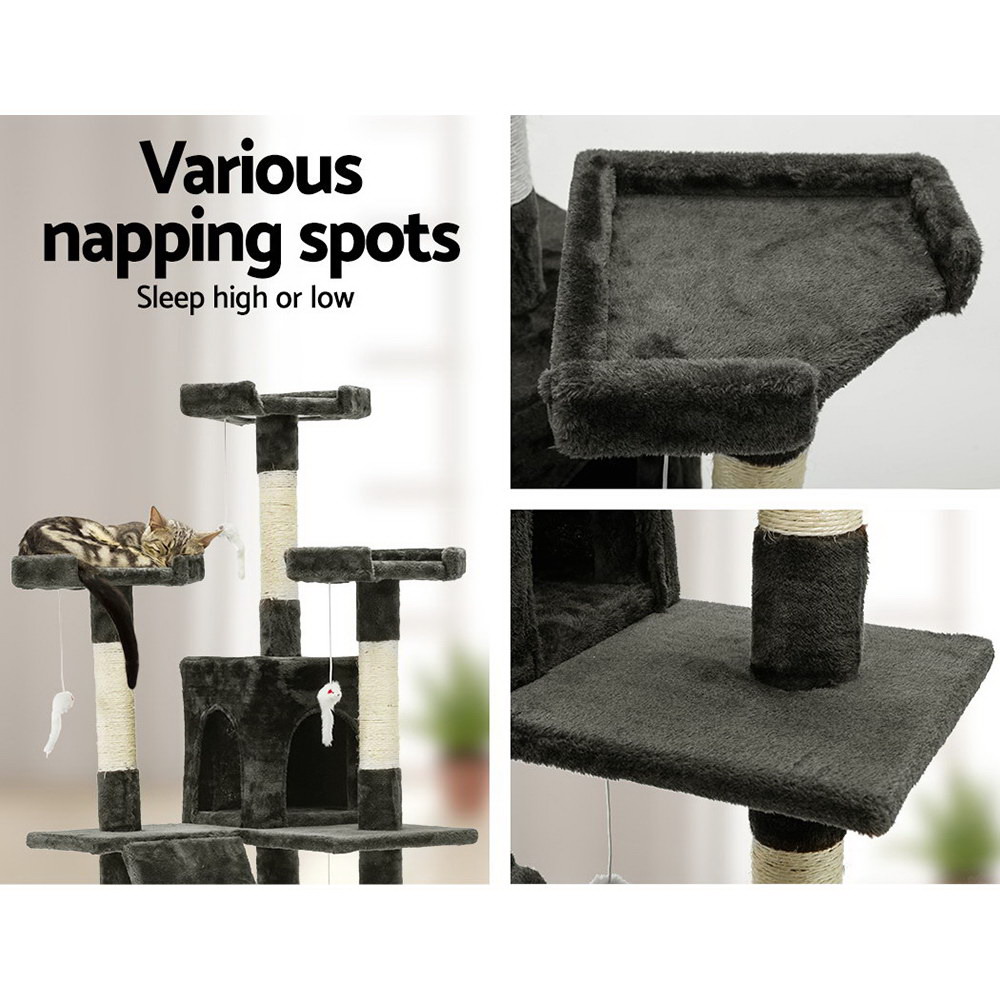 i.Pet Cat Tree 180cm Tower Scratching Post Scratcher Wood Condo House Toys Grey โ image 5
