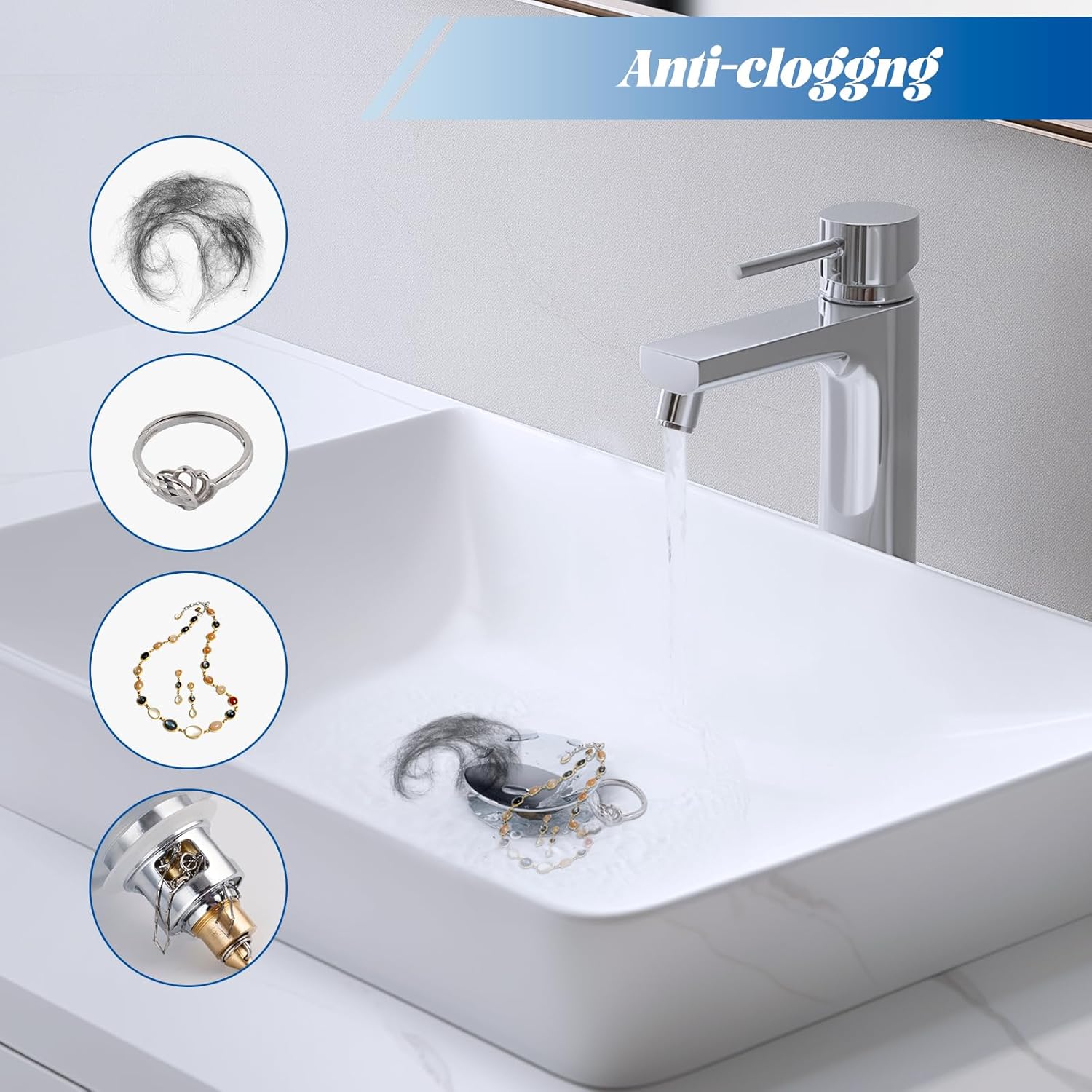 2 Pack All Metal Upgraded Bathroom Sink Stopper, Universal Pop Up Sink Drain Strainer, Brass Bullet Core Push Type Sink Stopper for 1''~2.3''' Basin, Anti β image 4