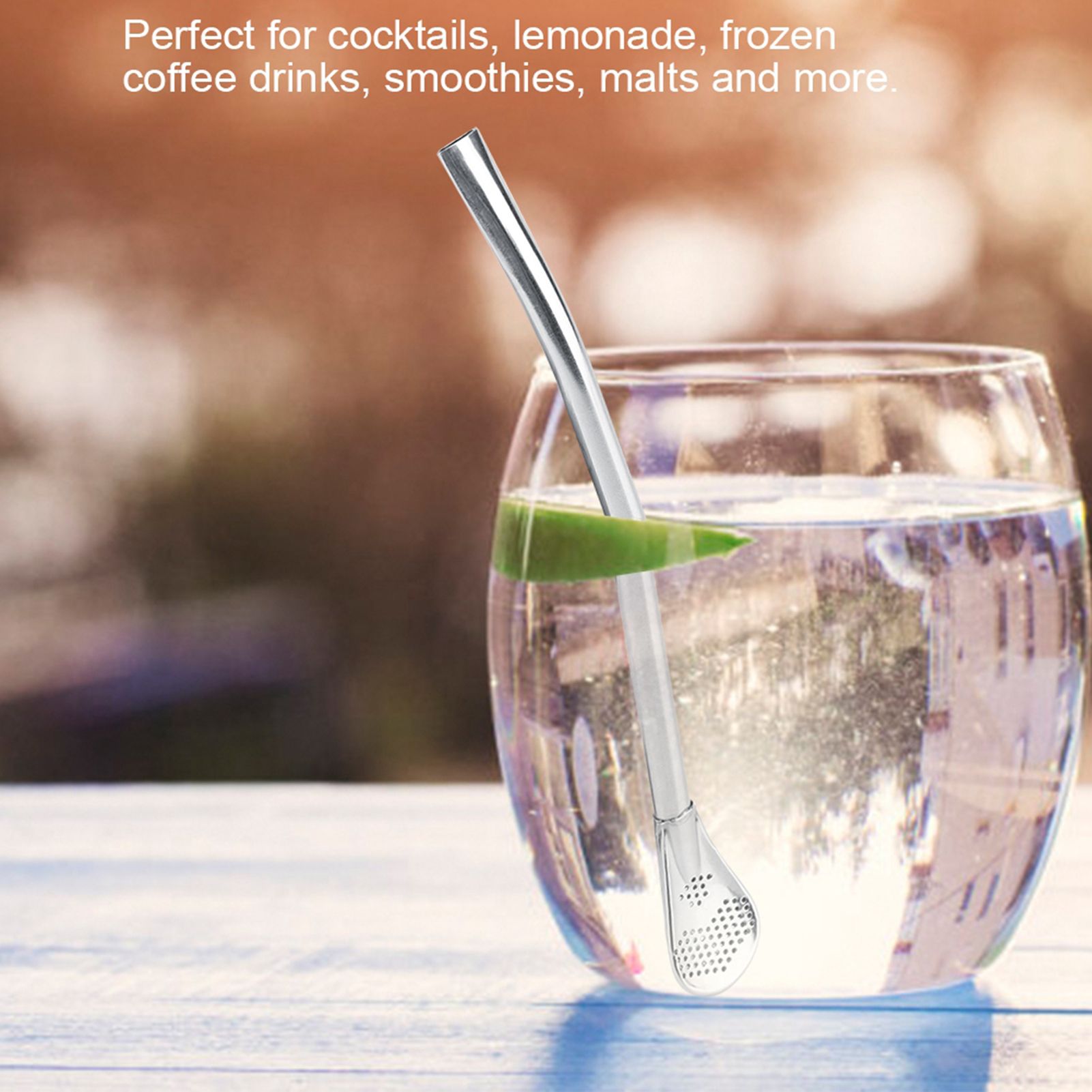 Stainless Steel Metal Drinking Straw Spoon Resuable Washable Cocktail Spoons L — image 3