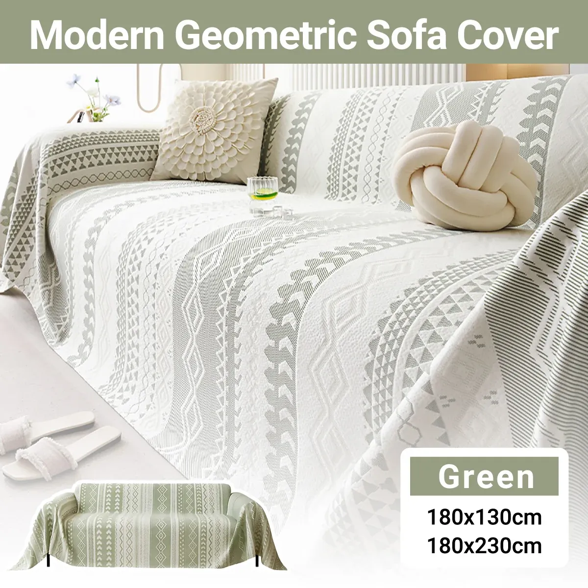 Sofa Cover Modern Geometric Green Breathable Soft for Living Room - 180 x 230cm — image 2