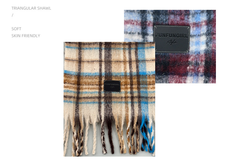 Grey-white Plaid Color-Block Women's Scarf - Autumn/Winter Thick Warm Neck Wrap with Tassels — image 2