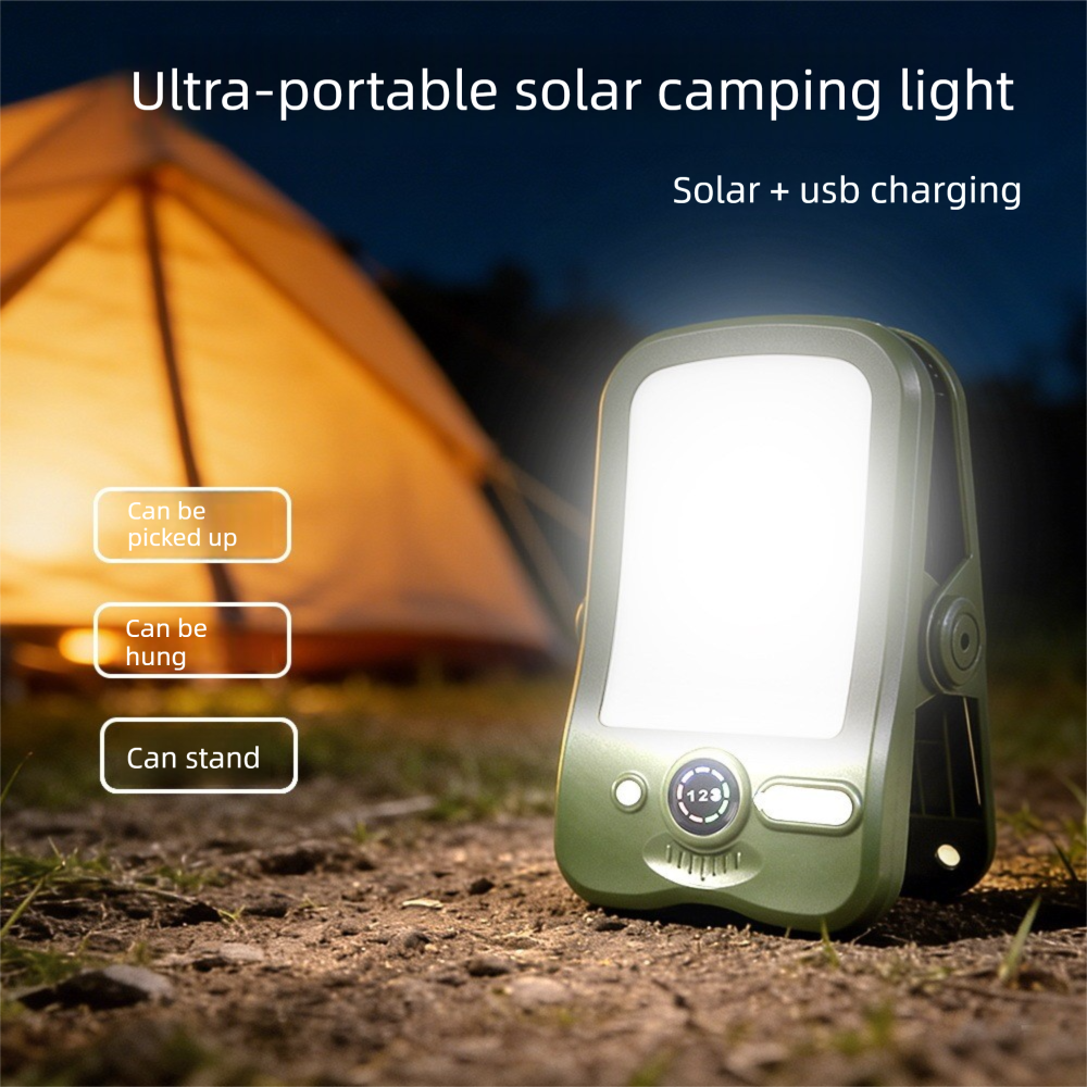 Solar Camping Lantern with Clip Beige- 2000mAh USB and Solar Rechargeable, Waterproof Portable Tent Light with Digital Display for Outdoor Hiking โ image 2