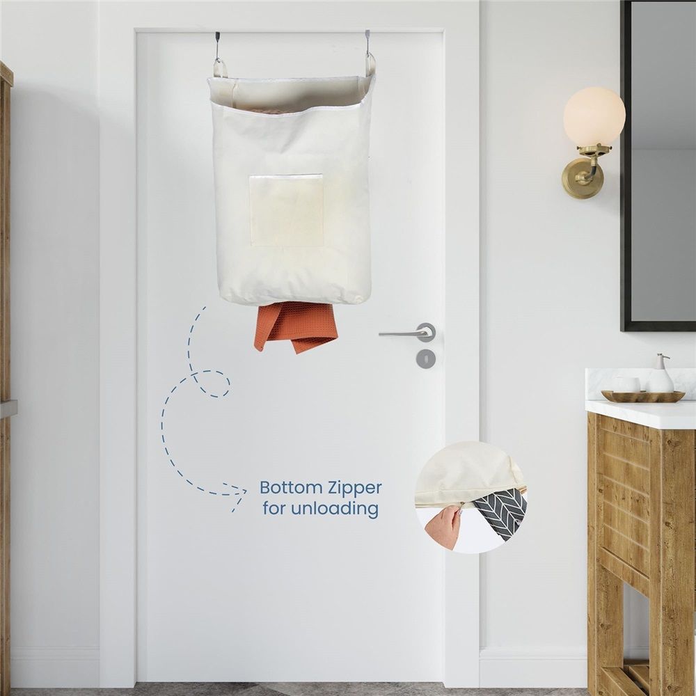 Hanging Laundry Hamper with Over Door Hook, Durable Space Saving Laundry Bag with Zipper and Wide Open Top, Hanging Dorm Laundry Hamper (Beige) — image 5
