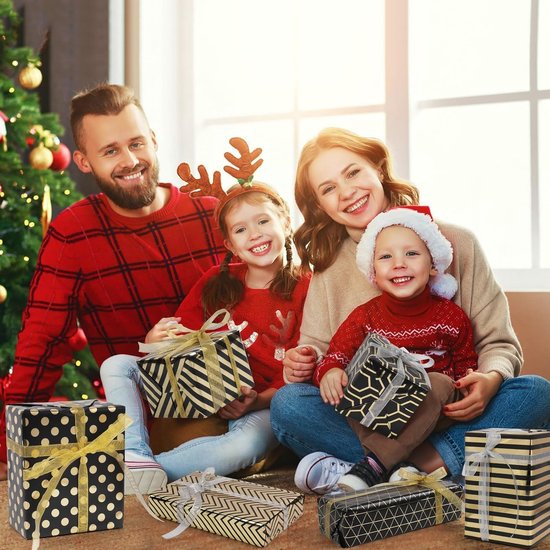 Wrapping Paper Set - 6 Rolls Gold & Black Christmas - Includes Ribbon & Stickers - 43x300 cm Per Roll โ image 5
