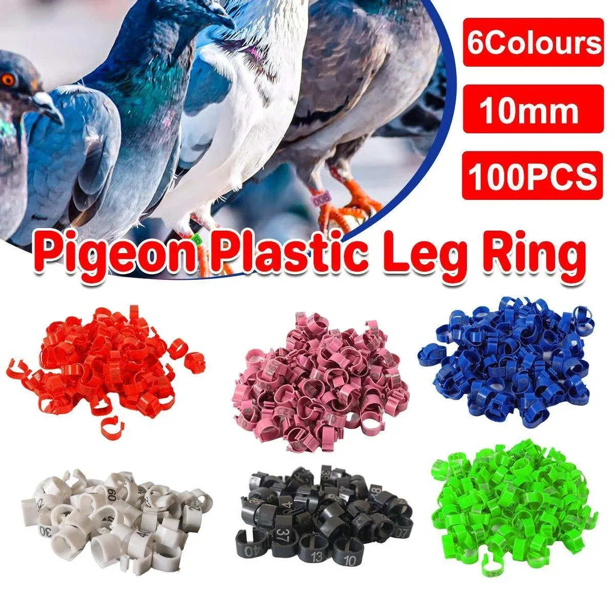 100X 001-100 Digital Numbered Bird Leg Band Rings Clip For Pigeon Parrot Poultry - Black β image 2