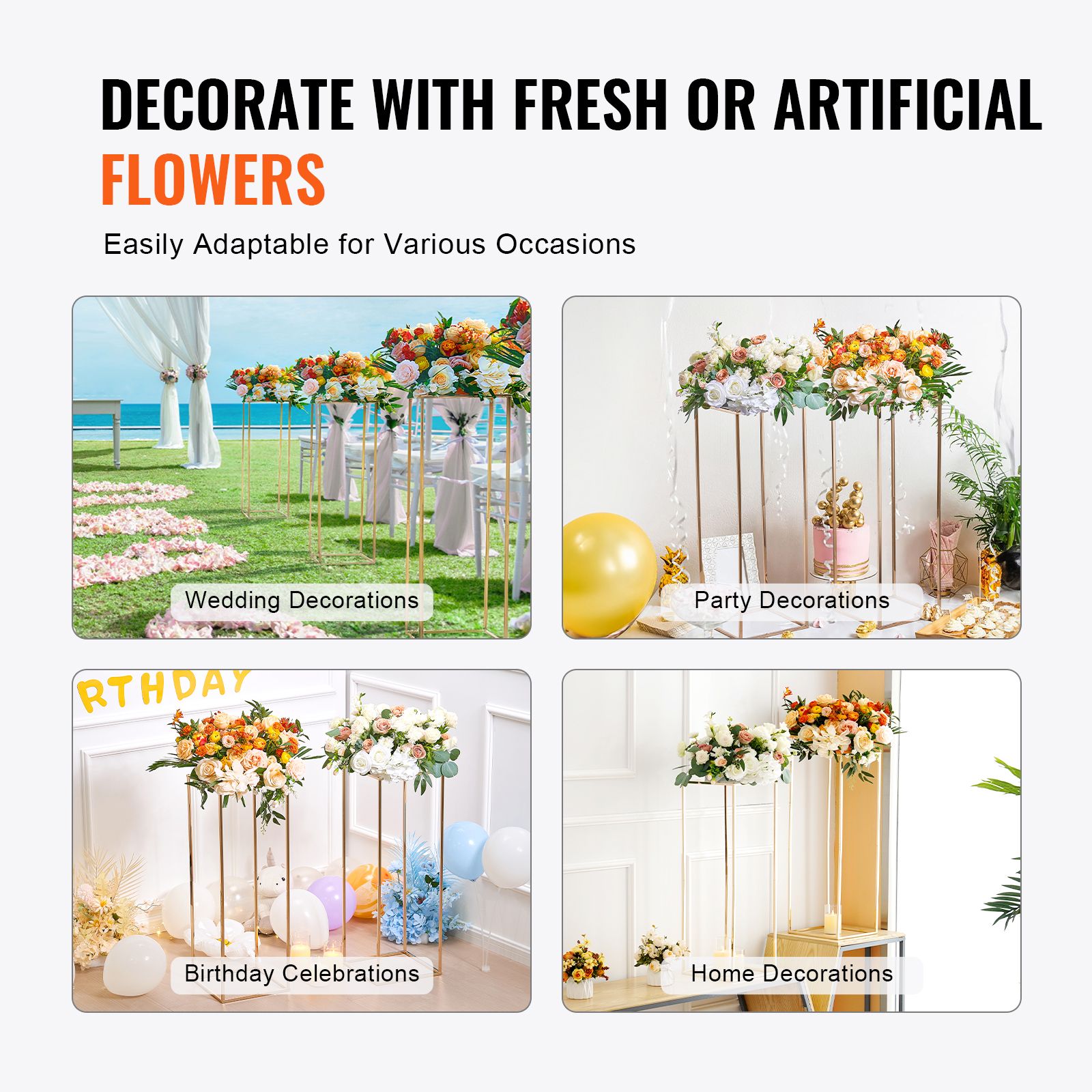 10PCS 31.5inch/80cm High Wedding Flower Stand, With Acrylic Laminate,Metal Vase Column Geometric Centerpiece Stands, Gold Rectangular Floral Display Rack for โ image 6