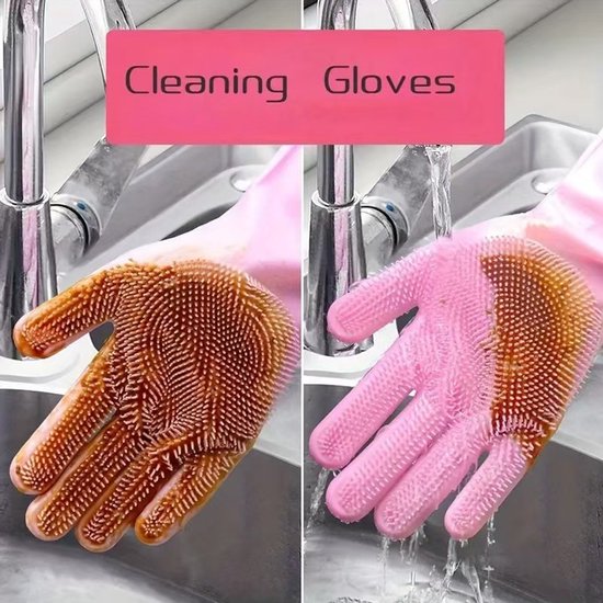 Dishwashing gloves - silicone gloves - dishwashing - kitchen gloves - rubber dishwashing gloves - frost-resistant gloves - pink โ image 2