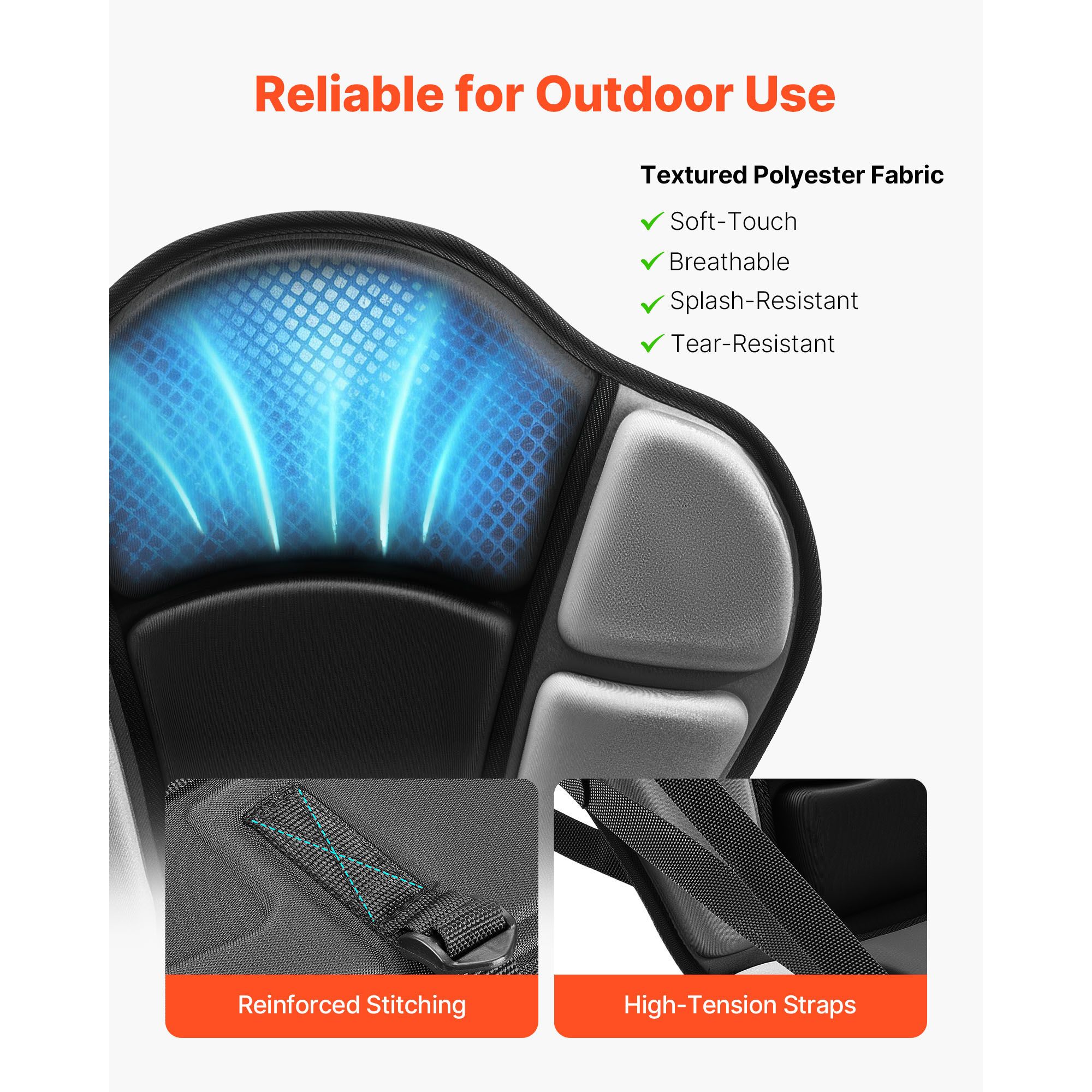 Kayak Seat, 1 Pack 31 mm Thick, Universal Paddle Board Seat with Back Support, Sit-on-Top Soft Padded Cushion with Storage Bag & Adjustable Straps for SUP — image 6