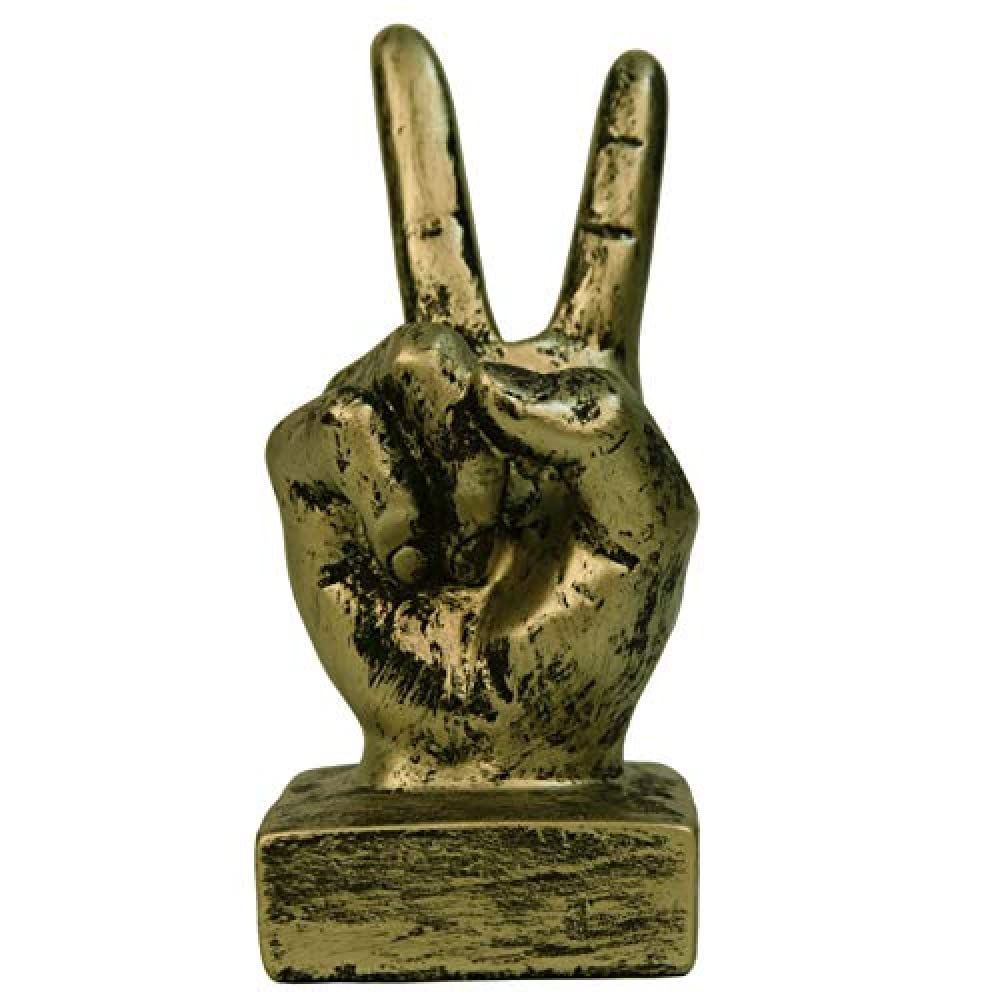 Hand Finger Gesture Desk Statues Fingers Sculpture Creative Home Living Room Cabinet Shelf Decoration (Victory Gesture in Gold)