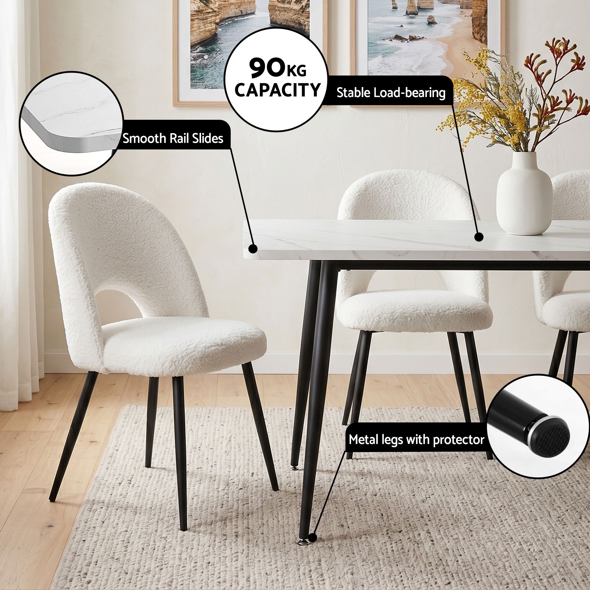 Artiss Dining Table and Chairs Set 5pcs Kitchen Furniture Marble White โ image 5