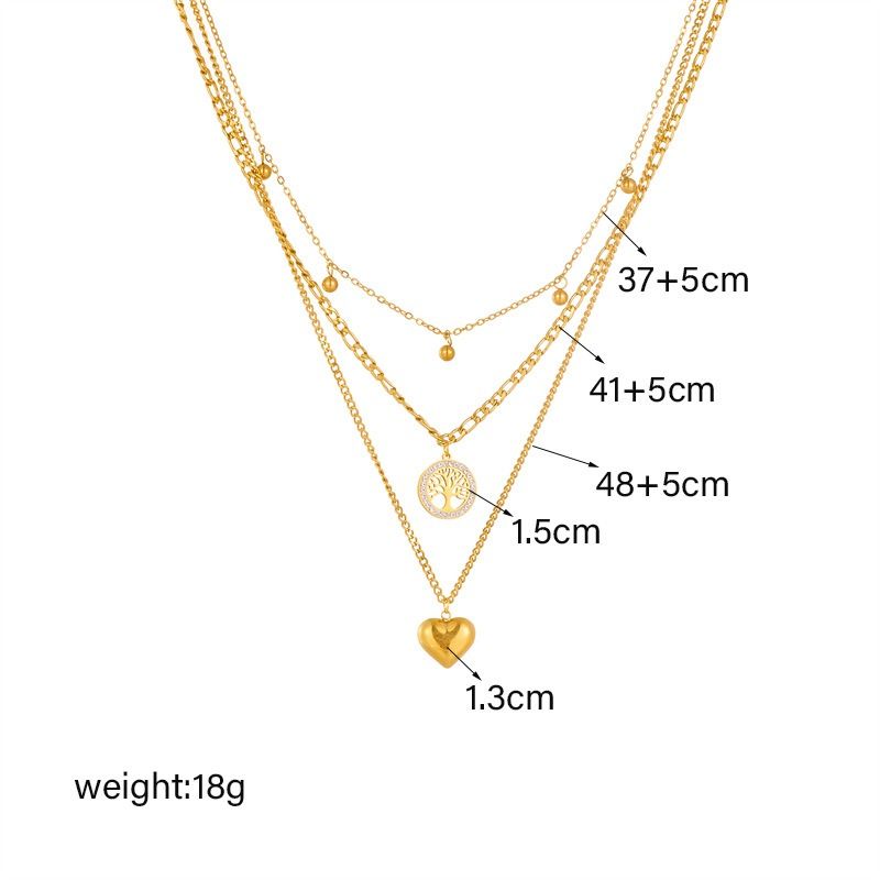 Three-Tier Layered Tree of Life Heart-Shaped Titanium Steel Necklace: 18K Gold-Plated Collar Chain—A Simple, Elegant Cuban Chain Necklace for Women — image 5