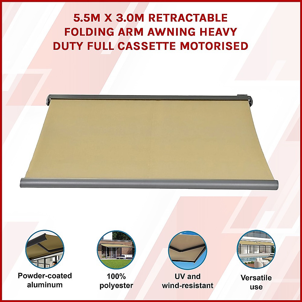 5.5m x 3.0m Retractable Folding Arm Awning Heavy Duty Full Cassette Motorised โ image 3