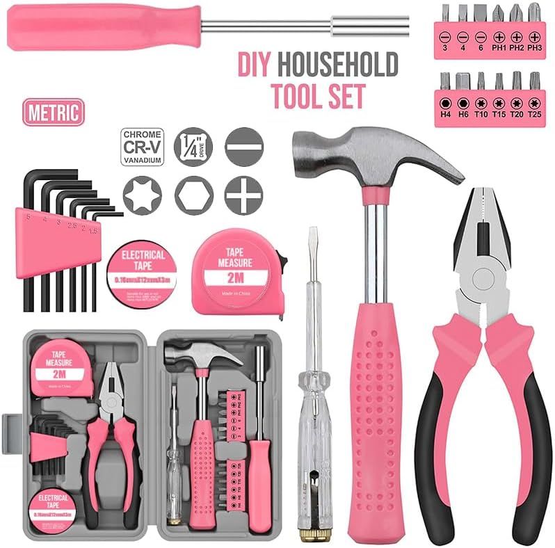 24-Piece Yellow Multifunctional Home Tool Kit for Women - Compact Mini Starter Hardware Set with Hammer, Pliers, Screwdrivers - Portable Household Hand Tools โ image 2