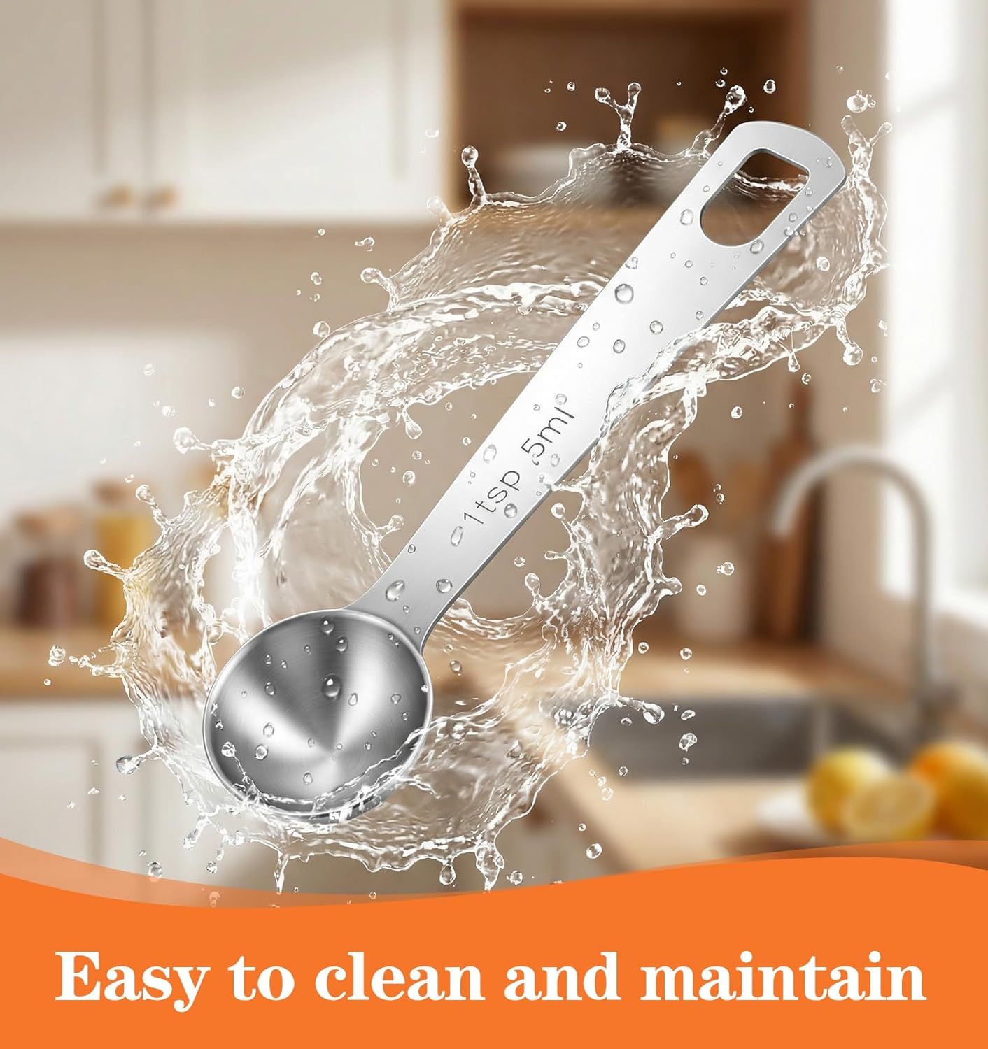 5PCS Teaspoon Measuring Spoon, 4.72 inch Stainless Steel 1 Tsp Measuring Spoon Set for Kitchen Ingredients (Silver, 5ml) — image 2